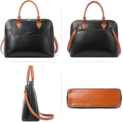 Vista 2 de BOSTANTEN Maletín de cuero para mujer de 15.6 pulgadas, bolso de hombro para laptop, oficina, trabajo, bolsos cruzados y carteras de cuero