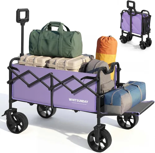 Vista 7 de WHITSUNDAY - Carro de utilidad plegable para jardín, al aire libre, picnic, carrito de campamento con cubierta reemplazable, Negro