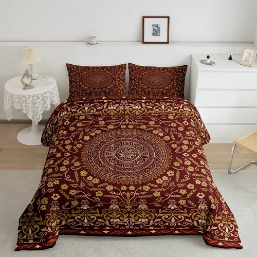 Vista 15 de Erosebridal Juego de edredón bohemio individual, juego de ropa de cama exótica bohemio, retro, azul, amarillo, degradado, rojo, floral, bohemio