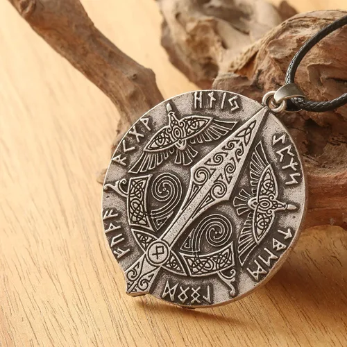 Vista 3 de HAQUIL Collar con colgante de amuleto de símbolo antiguo vikingo, regalo de joyería nórdica para hombres