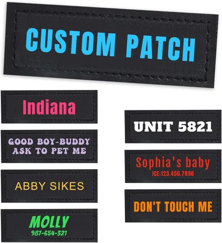 Vista 16 de Parches personalizados con nombre para arnés o collar de perro, texto personalizable, parches tácticos extraíbles, 2 parches personalizados