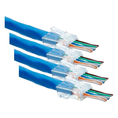 Vista 9 de trueCABLE Cat5e RJ45 conectores de paso a través de enchufe modular sin blindaje (UTP), certificación UL, extremo de crimpado EZ, chapado en oro, 3
