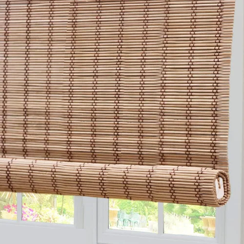 Vista 7 de Persianas de madera para ventana, persianas enrollables opacas con forro de bambú, fácil instalación para el hogar y el jardín, patrón 1