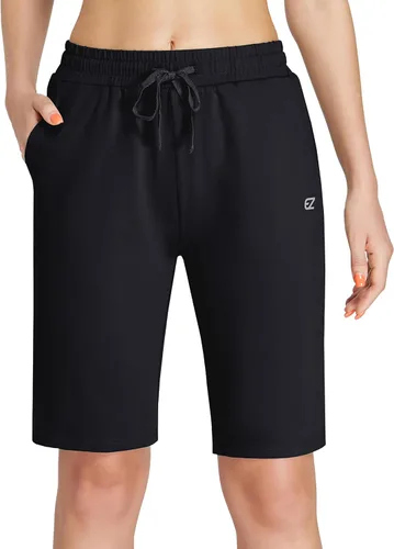 Vista 2 de EZRUN - Bermudas para mujer, para entrenar en el gimnasio, pantalones cortos veraniegos de algodón con bolsillos profundos para mujer