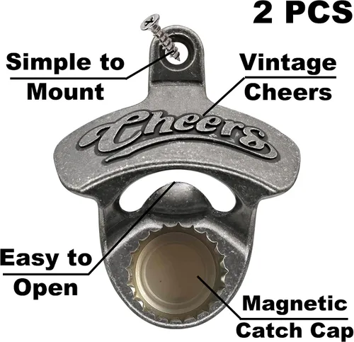 Vista 2 de Magnetic Beer Bottle Cap Opener Wall Mounted Stainless Silver Aged Silver