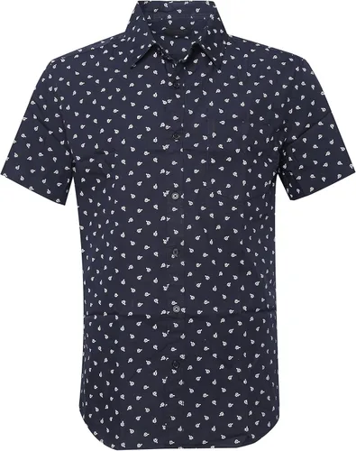 Vista 15 de Camisa de vestir de manga corta para hombre, ajuste regular, con botones, casual, con estampado único Grandes estrellas de la marina