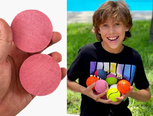 Vista 5 de JA-RU Hi Bounce Pinky Ball (24 bolas) – Pelotas hinchables de goma rosa sólida para niños, juguetes de parque al aire libre, juguete para aliviar