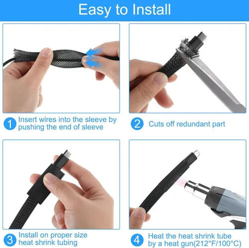 Vista 4 de Tatuo Funda de cable trenzada expandible de 65.6 pies, funda de alambre trenzado de varios tamaños con 120 tubos termorretráctiles para televisión