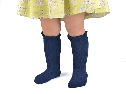 Vista 3 de Epeius - Calcetines altos de algodón para bebés y niñas, de uniforme, calcetas con vuelos (Paquete de 3 o 5)