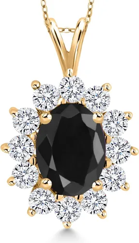 Vista 104 de Gem Stone King Collar con piedra natal ovalada de plata chapada en oro amarillo de 18 quilates, ovalado de 0.315 x 0.236 in, collares con colgante