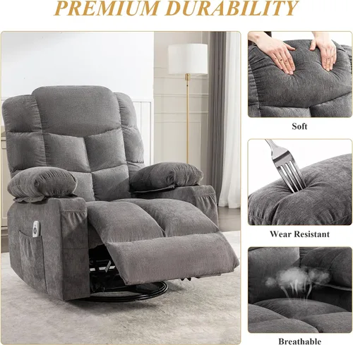 Vista 4 de Recliner Chair with Lumbar Heating & 8 Massage Points，Gray Grey