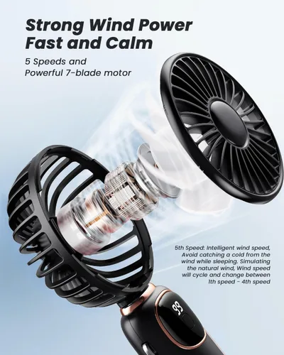 Vista 7 de coldSky Ventilador de mano portátil, batería de 4000mAh, ventiladores de viaje personales multifunción 3 en 1 con pantalla digital, ventilador