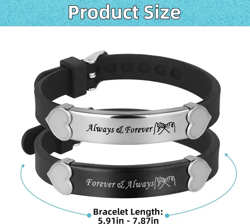 Vista 2 de 2 unids/set Herat Matching Pareja Pulseras Grow in the Dark English Letter Acero inoxidable Silicona Pulsera Novio Novia Esposa Regalo del Día