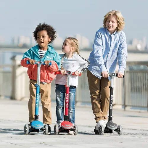 Vista 6 de Kicknroll Toddler Scooter for Kids with Seat Light up 3 Wheels Scooters Foldable Seat, Adjustable Height, Extra Wide Deck, Rear Foot Brake, Max