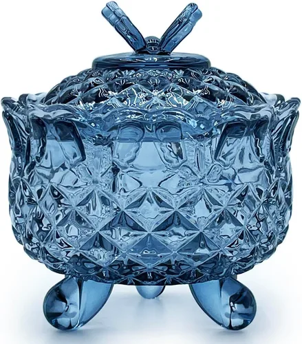 Vista 29 de Tarro de almacenamiento de caramelos de vidrio de cristal colorido con relieve, lujoso recipiente para buffet de galletas con tapas, caja