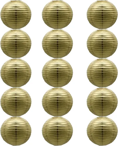 Vista 20 de Linternas de papel doradas chinas, japonesas, colgantes, redondas, para decoración de fiesta de Año Nuevo y Año Nuevo Lunar (12 unidades)