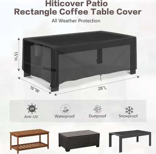 Vista 3 de Funda para Mesa de Café de Exterior Rectangular, Impermeable para Patio, Funda Pequeña Rectangular para Mesa de Café, Fundas para Muebles