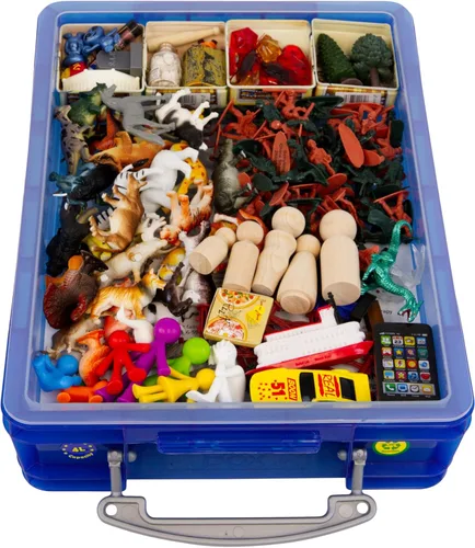 Vista 3 de Play Therapy Kit de bandeja de arena básico portátil para principiantes con bandeja, arena, y miniaturas