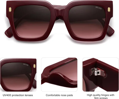 Vista 38 de SOJOS Gafas de sol cuadradas vintage de gran tamaño para mujer, estilo retro, de lujo, grandes, UV400 SJ2194