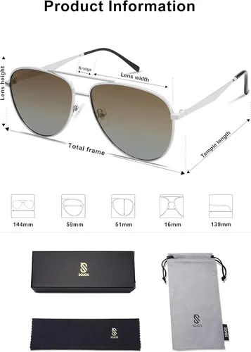 Vista 5 de SOJOS Gafas de sol polarizadas estilo aviador retro de gran tamaño para mujeres y hombres, gafas de sol clásicas grandes de metal SJ1207A