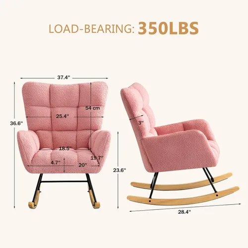 Vista 2 de Furniliving - Mecedora tapizada para cuarto de bebé, silla balancín moderna con asiento acolchado, silla de lectura con respaldo alto y cómoda