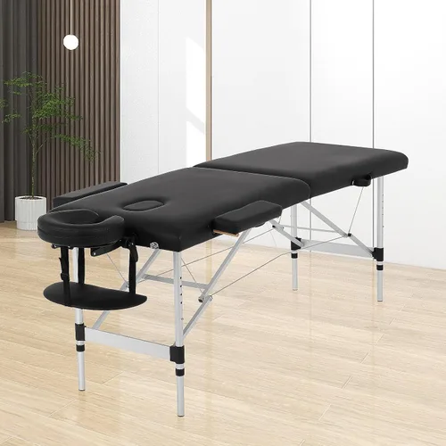 Vista 6 de Mesa de masaje, cama de masaje de 73 pulgadas, altura ajustable, 2 pliegues, de aluminio, de piel sintética, para belleza, spa, con funda