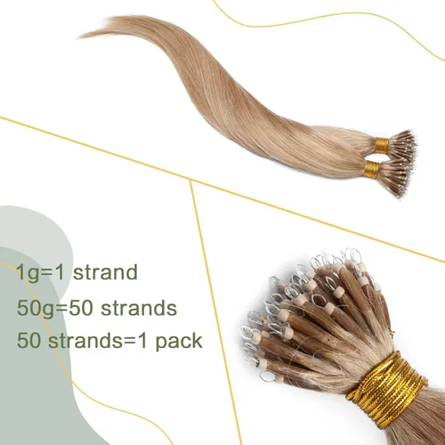 Vista 80 de SEGO Extensiones de cabello humano con micro cuentas, extensiones de cabello humano con micro bucle, lacio, natural, fusión fría, 1.76 oz/paquete