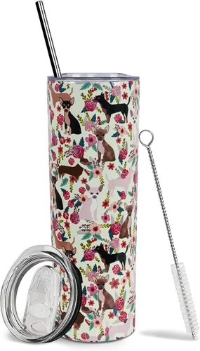 Vista 52 de Dachshund - Vaso de viaje aislado de acero inoxidable de 20 onzas con asa y pajilla, regalo para mujer, para el Día de la Madre, a prueba de fugas