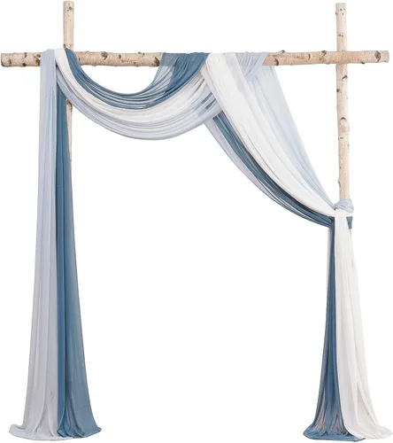Vista 13 de Floroom Tela drapeada de arco de boda, 2 paneles de 19 pies, cortinas de tela de gasa blanca, decoración de ceremonia de boda, recepción