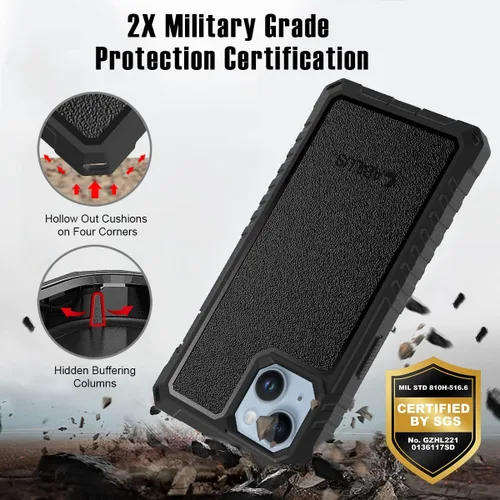 Vista 3 de Funda para iPhone 13/14 [6.1 pulgadas], a prueba de caídas de grado militar de 12 pies, resistente cobertura de cuerpo completo de 360°