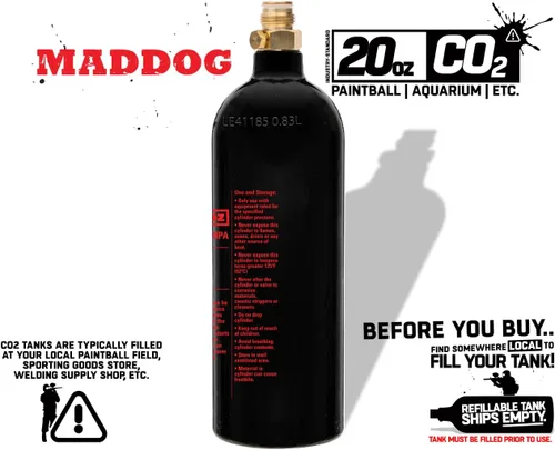 Vista 5 de Maddog 20 Oz Refillable Aluminum CO2 Paintball Tank - Aquarium Bottle - Ships Empty