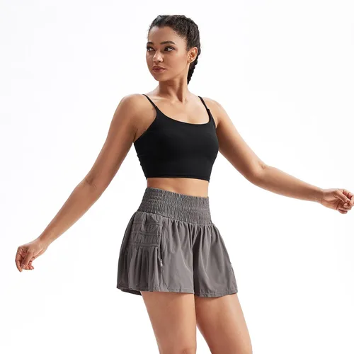 Vista 6 de Pantalones cortos atléticos fluidos para mujer, gimnasio, yoga, entrenamiento, correr, plisados, faldas de tenis, cintura alta, ropa linda de verano