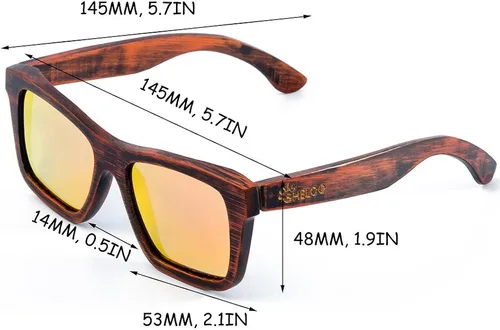 Vista 4 de SHELOO Gafas de sol polarizadas de madera de bambú para hombres y mujeres, estilo retro, 100% UV400