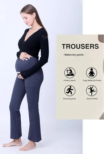 Vista 3 de Tianpin Pantalones de yoga de cintura alta para mujer, pantalones de maternidad de fitness con bolsillos laterales, leggings para gimnasia, ropa