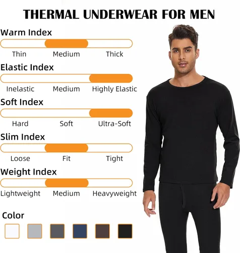 Vista 6 de Ropa interior térmica para hombre ultra suave largo con capa base con forro polar