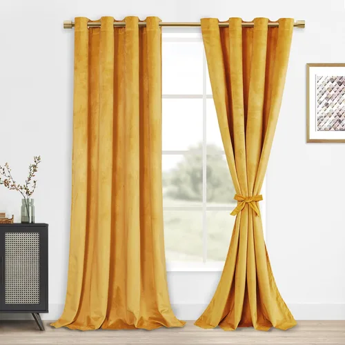 Vista 74 de DWCN - Juego de 2 paneles de cortina de terciopelo con ojales negros, tratamiento de ventanas con aislamiento térmico, apilables, decoración moderna