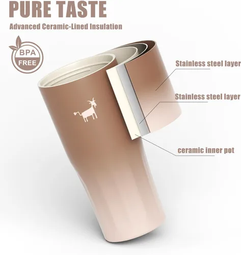Vista 5 de CHEERFUL GOAT Taza de viaje de café con forro de cerámica – Vaso de café de viaje de acero inoxidable con forro de cerámica, con tapa, taza de 21