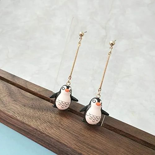 Vista 2 de Lindos pingüinos de leones marinos largos pendientes colgantes de resina animal marino marino para mujer joyería-pingüino, Metal Resina, No es una