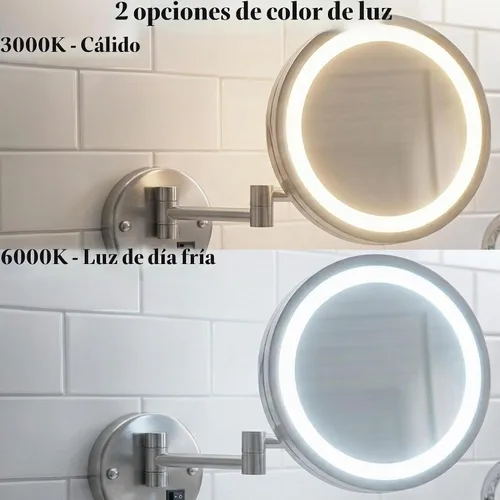Vista 3 de JERDON HL1016CLD - Espejo de maquillaje con cableado para montaje en pared, 5X/1X, cromado, HL1016CLD Alambre directo cromado