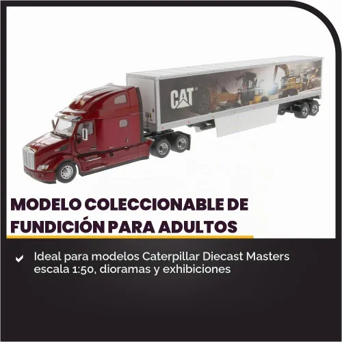 Vista 3 de Diecast Masters Tractor Ultraloft Caterpillar Peterbilt 579 a escala 1:50 con remolque mural CAT Serie de transporte Cat Trucks & Construction