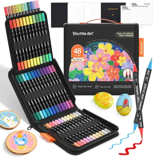 Vista 14 de Shuttle Art Rotuladores de pintura acrílica de doble tono, 120 colores, paquete de 60 bolígrafos de pintura acrílica para pintura de roca, cerámica