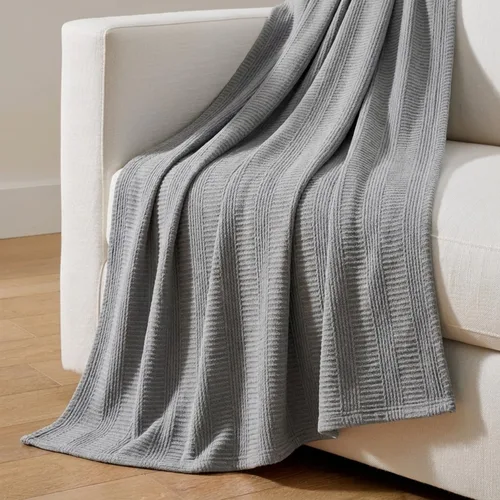 Vista 6 de Nautica - Manta tamaño Queen, ropa de cama tejida de algodón texturizado, ideal para cama o sofá, certificado Oeko-Tex (rayas grises)