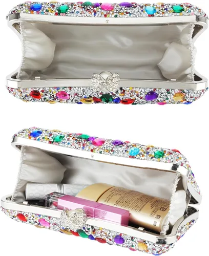Vista 3 de Bolso de mano con diamantes de imitación para mujer, bolsa de noche brillante para fiesta, bolsa pequeña multicolor, bolso cruzado brillante