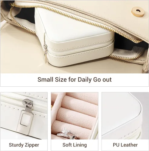 Vista 3 de Casegrace - Mini joyero portátil de viaje de cuero para joyas organizador de anillos caja de regalo para niñas y mujeres
