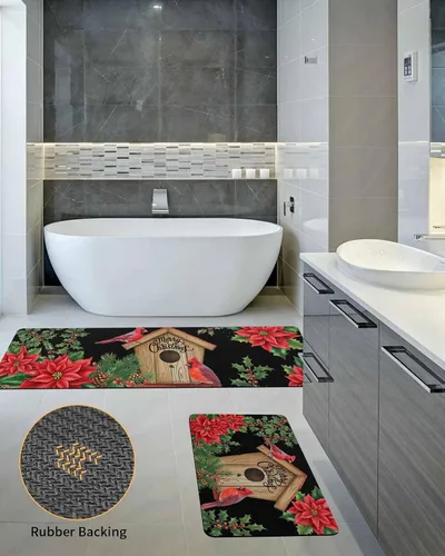 Vista 5 de Tapete de baño de Navidad para bañera, antideslizante, de secado rápido y absorbente, tierra de diatomeas, fregadero, dormitorio, cocina, tapete