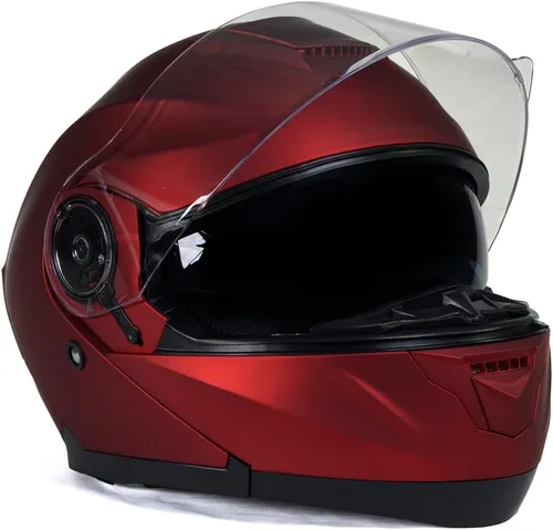 Vista 8 de Cascos Milwaukee MPH9817DOT Breeze Rojo, Casco de Moto Modular Avanzado, para Motociclista, con Visera Desmontable - Extra Pequeño