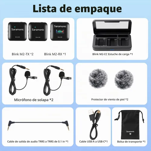 Vista 9 de Saramonic Blink M2 - Micrófono inalámbrico Lavalier para cámaras, grabación integrada, rango de 656 pies, duración de la batería de 12 horas