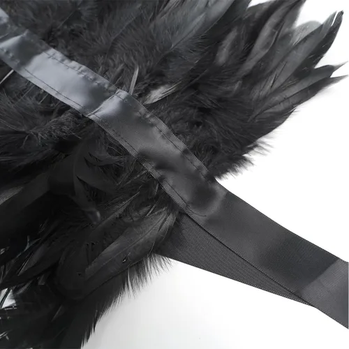Vista 7 de Losnexiw Disfraz de bruja de cisne maléfica de plumas negras góticas para Halloween