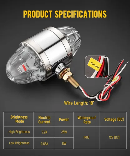 Vista 7 de Partsam - 1 luz de cristal de sandía de doble cara, luz LED ámbar roja de doble cara, señal de giro LED, carcasa de aleación de zinc, montura