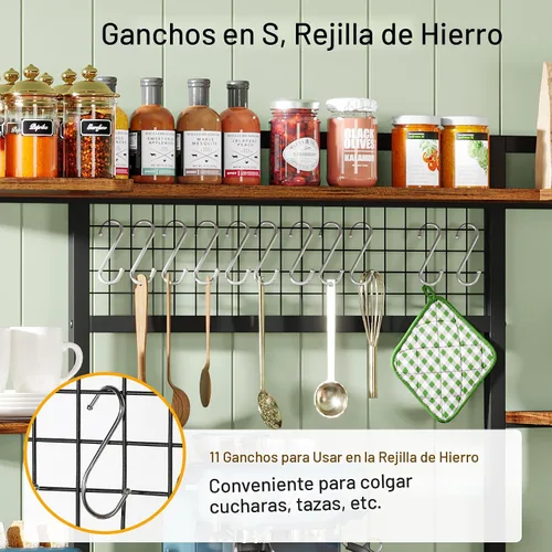 Vista 6 de Tribesigns Estante Grande para Panaderos, Aparador de Cocina de 55" de Ancho Soporte para Microondas con 11 Ganchos, Estante de Panadero de 5